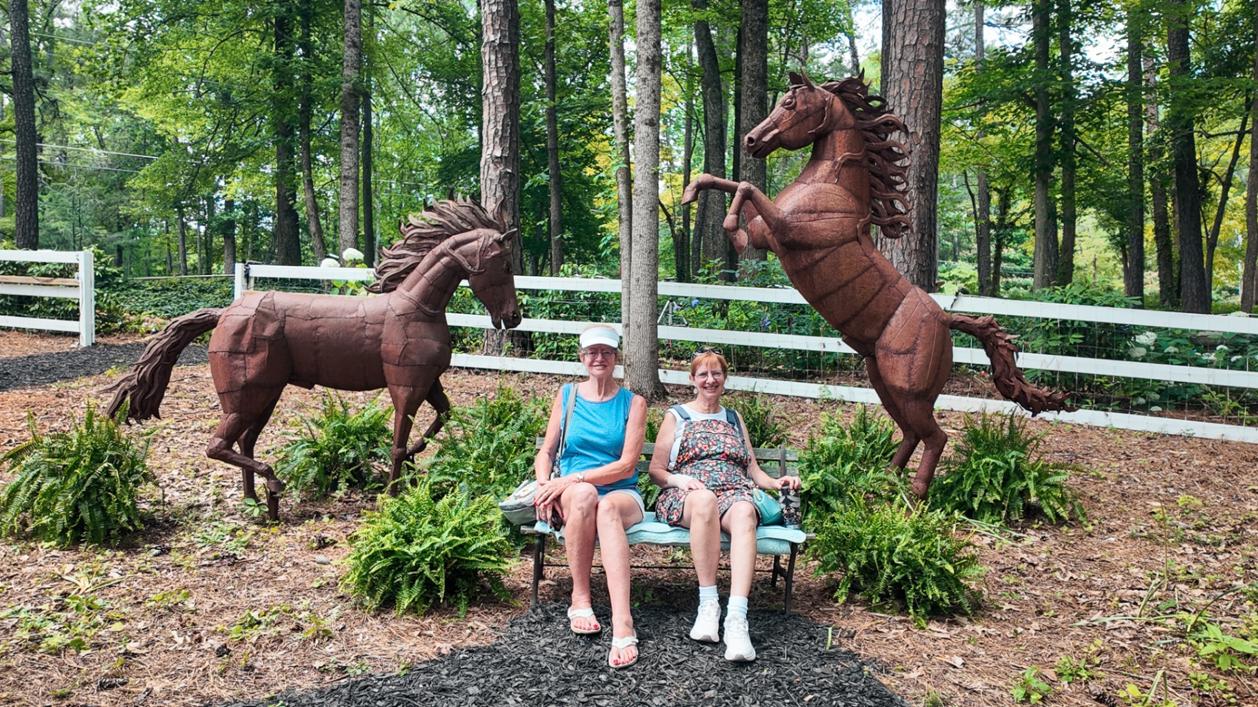 Guests at the horse sculpture bench