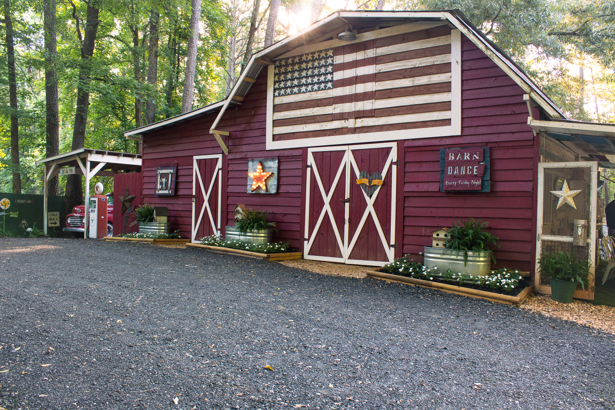 American barn with flag doors and vintage details