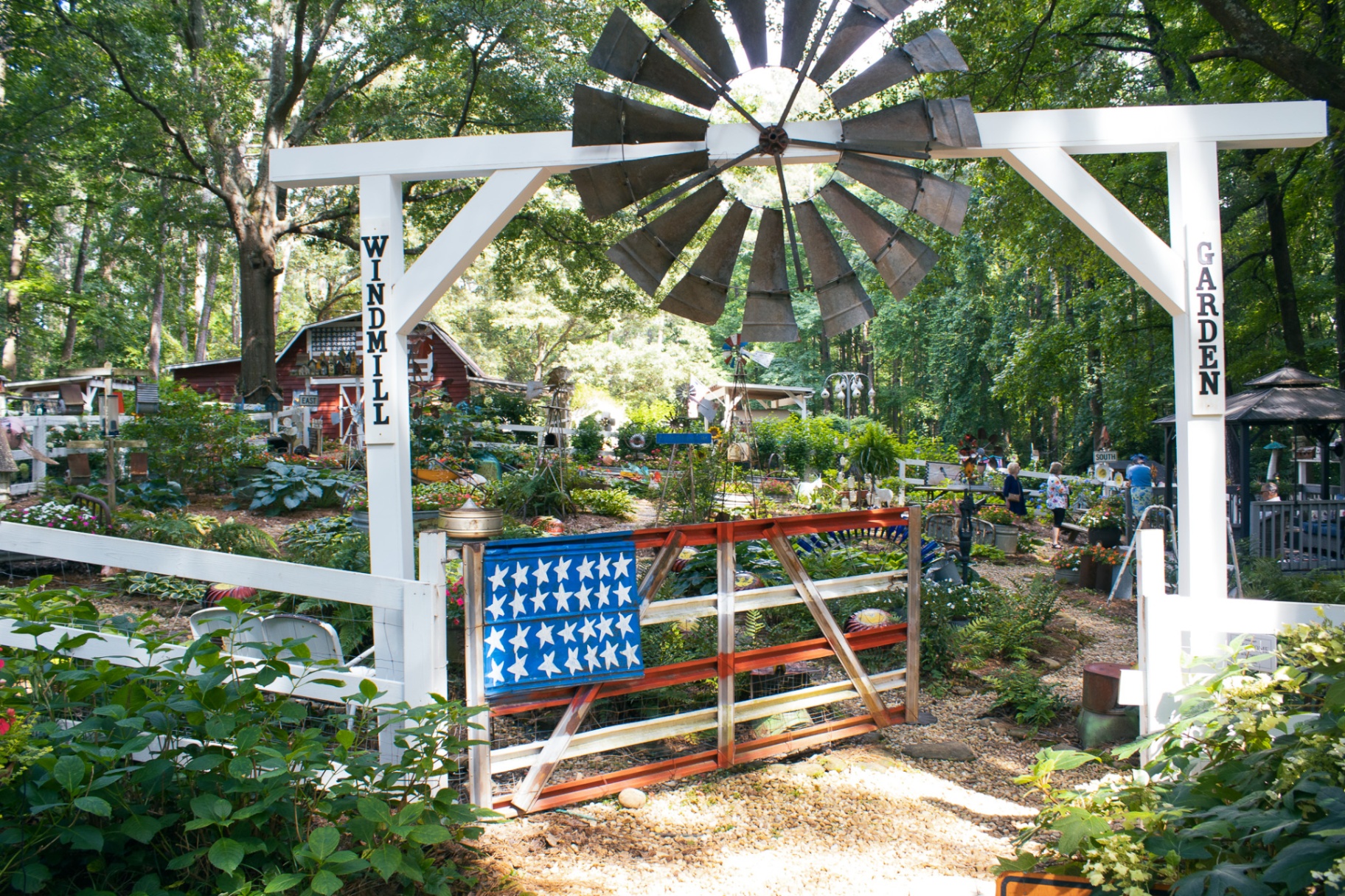 Wide view of the garden with windmill