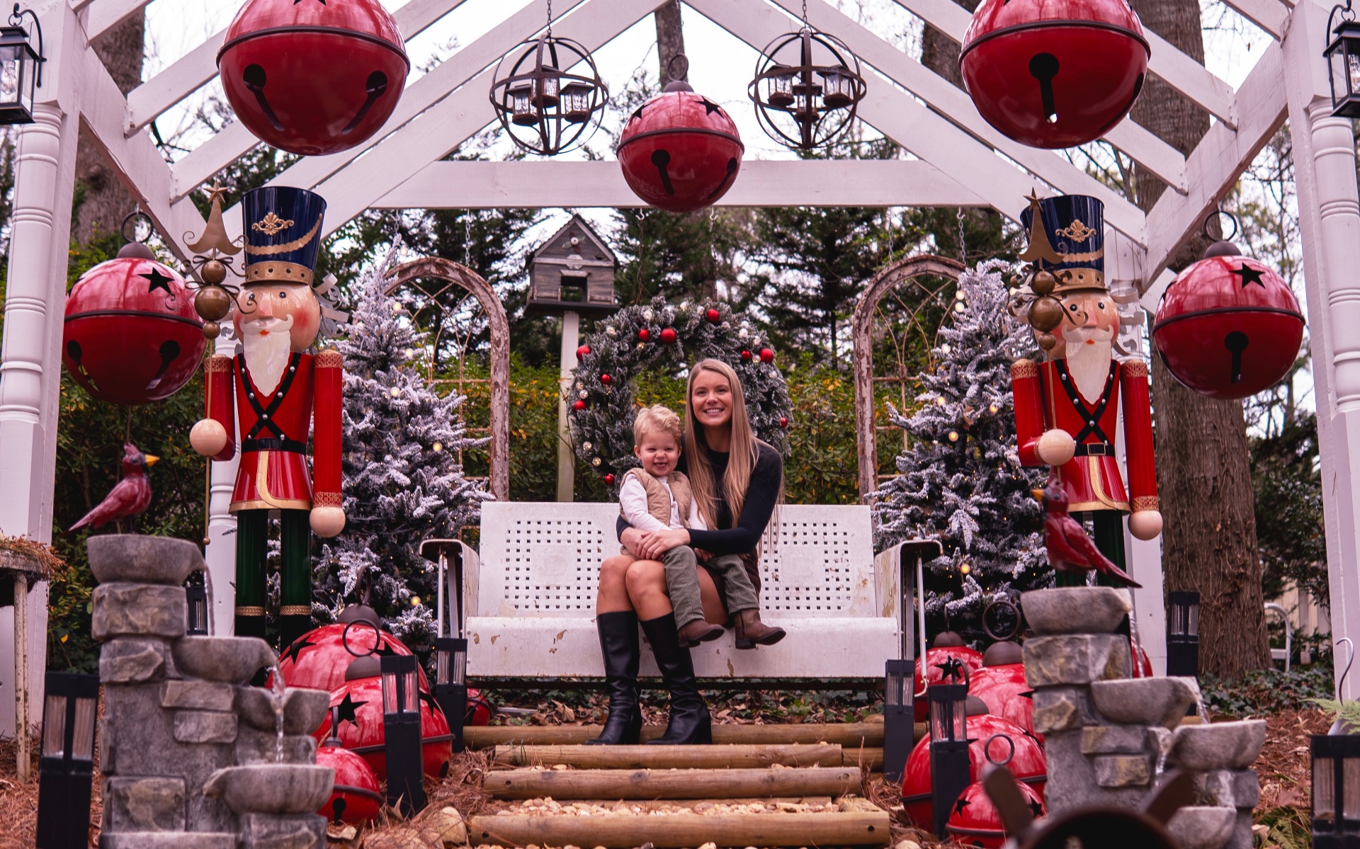 Mom and son at the nutcracker station